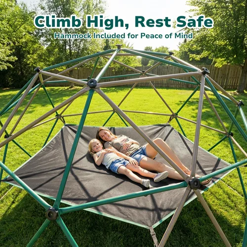 Miniatura 2 de Hapfan Cúpula de escalada de 6.5 pies de alto con hamaca, gran gimnasio de la jungla para niños al aire libre, barras de mono resistentes, juguetes