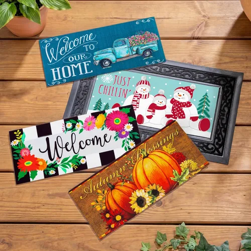 Evergreen Sassafras Bundle - Juego de 4 tapetes intercambiables de temporadas para entrada | Interior y exterior | Tapetes de 22 x 10 pulgadas y