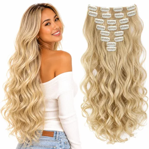 Miniatura 12 de PRETTYSHOP XXL Full Head Set 8 PCs 20 pulgadas Clip en extensiones de pelo Hairpiece Wavy Heat-Resisting, CES1-1_1, 1