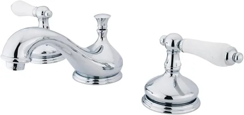 Miniatura 4 de Kingston Brass KS1165PL Heritage - Grifo de lavabo generalizado con mango de palanca de porcelana, bronce aceitado, centro ajustable de 8 pulgadas
