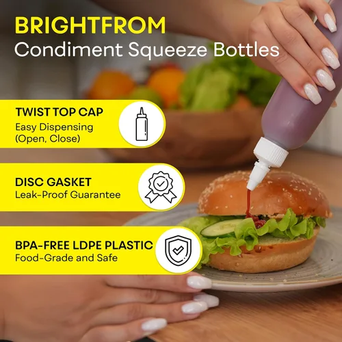 Miniatura 2 de BRIGHTFROM Botellas exprimibles para condimentos, botella vacía de 6 onzas, a prueba de fugas, ideal para salsa de tomate, mostaza, jarabe, salsas