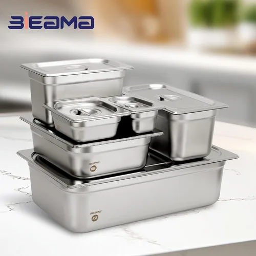 Miniatura 9 de BIEAMA Paquete de 6 bandejas de hotel, 1/6 tamaño 6" de profundidad, NSF, bandeja comercial de acero inoxidable, bandeja de mesa de vapor, bandejas