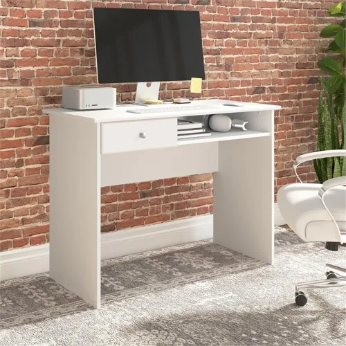 Miniatura 2 de Bush Home Cabot - Escritorio pequeño de 40 W con cajón y estante en color blanco, mesa de trabajo compacta para oficina en casa o sala de estar