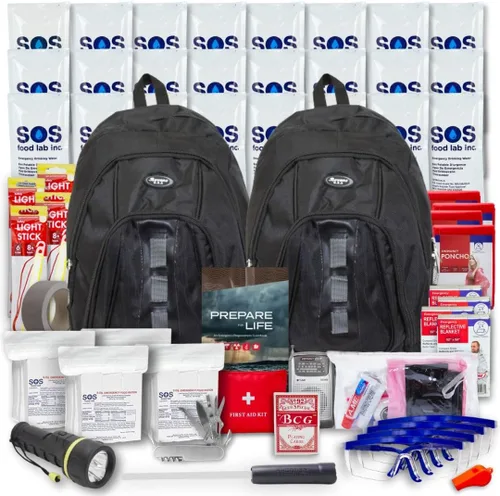 Essentials Kit completo de supervivencia de lujo para 2 y 4 personas | Bug-Out-Bag | Kit de bolsa de emergencia para incendios forestales, huracanes