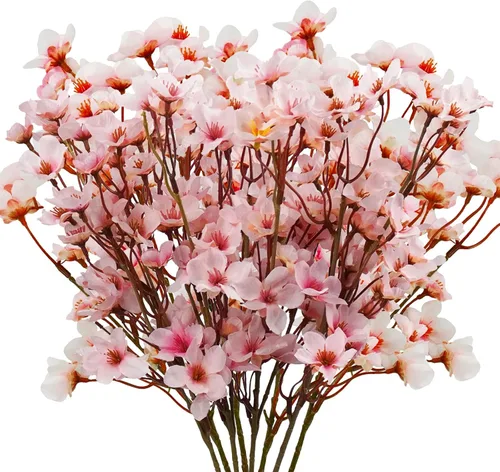 Uieke 8 flores artificiales de cerezo, ramas de flor de cerezo de seda, arreglo de flores de ciruelo falsas para bricolaje, hogar, boda, árbol, 8