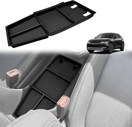 Miniatura 8 de BestEvMod Caja de almacenamiento para reposabrazos Ioniq5, bandeja organizadora de consola central, accesorios interiores con ribete negro de goma