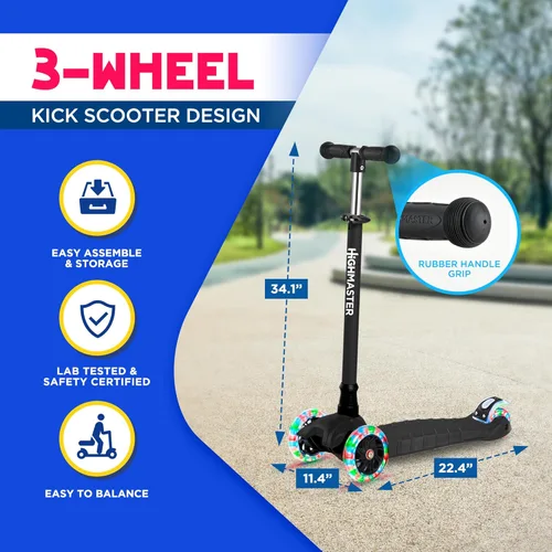 Miniatura 5 de HighMaster - Patinete para niños – Patinete de 3 ruedas para niños y niños pequeños – Manillar ajustable con luces LED en las ruedas – Diversión