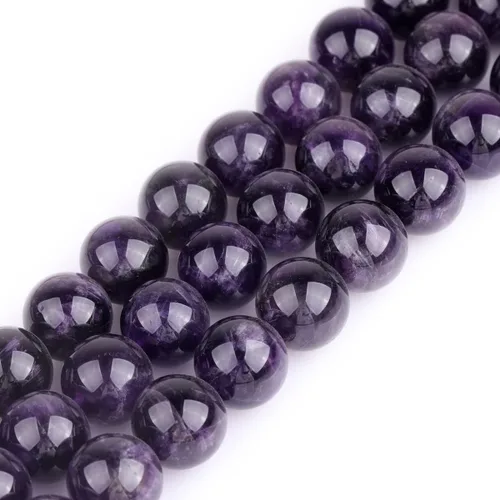Miniatura 119 de GEM-Inside Cuentas sueltas de amatista natural de 14 mm, gemas de cristal redondo, piedra de energía para hacer joyas, 15 pulgadas Amatista oscura