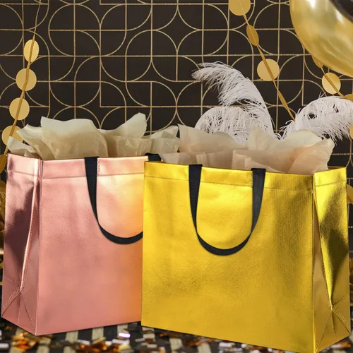 Miniatura 5 de GITMIWS Bolsas de regalo brillantes de 13 pulgadas con pañuelos, juego de 18 bolsas reutilizables de colores mixtos, tamaño grande, ideal como bolsa