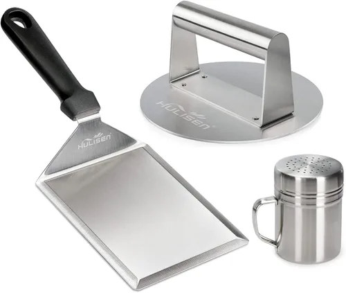 Miniatura 10 de HULISEN Cúpula para derretir queso y prensa para hamburguesas aplastadas, prensa de parrilla de 6.2" con tapa para rociar de 9", aplastador