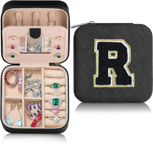 Joyero pequeño para niñas, joyero con inicial de viaje para niñas Caja organizadora de joyas pequeña Joyero de viaje organizador de joyero Mini
