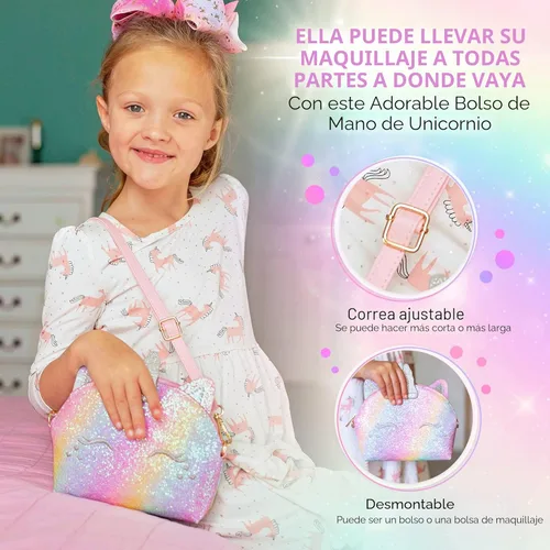 Miniatura 4 de Kit de maquillaje real para niñas: sin talco, juego de maquillaje lavable con bolso de unicornio, regalo de juguete para niñas pequeñas y niñas