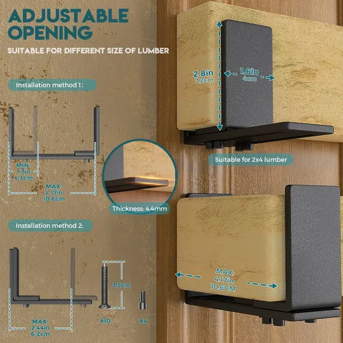 Miniatura 2 de Soportes de barricada ajustables para puerta, soporte de barra de puerta de 2 x 4, acero al carbono resistente de 0.173 in de grosor, negro, paquete