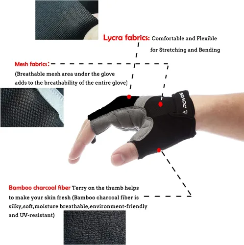 Miniatura 3 de ROVOS Guantes de ciclismo para hombres y mujeres, guantes de ciclismo acolchados de medio dedo de 0.197 in, transpirables de montaña y carretera