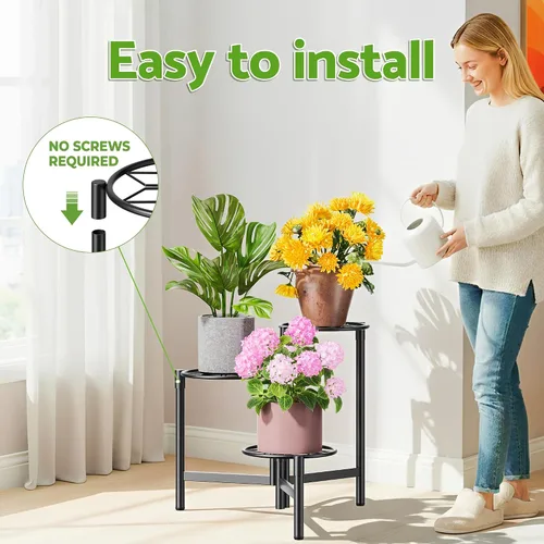 Miniatura 6 de Soporte escalonado para plantas al aire libre de 3 niveles para interiores, estante de flores de metal para múltiples plantas, soportes altos