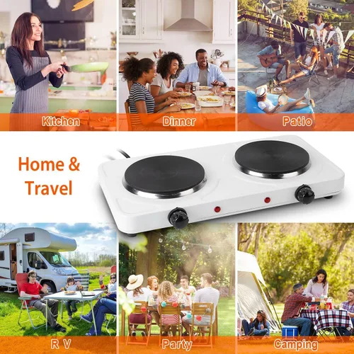 Miniatura 6 de TeqHome Placa caliente, placa de inducción portátil de 2000 W, quemador doble con control dual y control de temperatura de 5 niveles, fácil