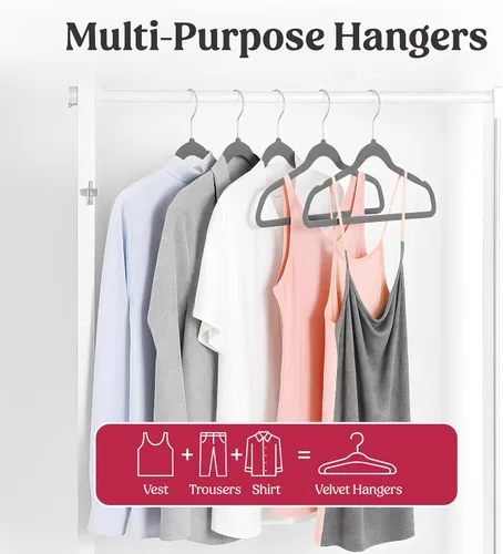 Miniatura 7 de LDC - Perchas de terciopelo gris, paquete de 30 unidades, antideslizantes, de alta calidad, para abrigos, pantalones, colgadores de fieltro