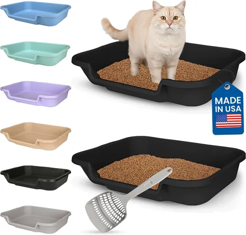 Miniatura 15 de KittyGoHere - Caja de arena para gatos mayores, sartén pequeña con cuchara jumbo de mango largo, caja de arena para gatos de entrada baja, ligera
