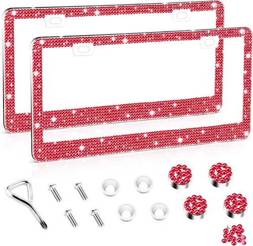 Miniatura 20 de Amiss Marco de matrícula brillante para mujer, 1 paquete de diamantes de imitación hecho a mano de cristal de acero inoxidable de alta calidad, Negro