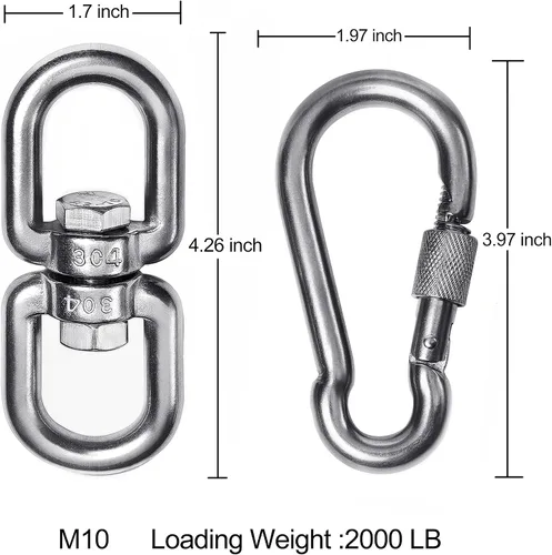 Miniatura 4 de Anillo giratorio de acero inoxidable 304 resistente 2+1, gancho giratorio de doble extremo con ganchos de presión SUS304 para columpio de árbol