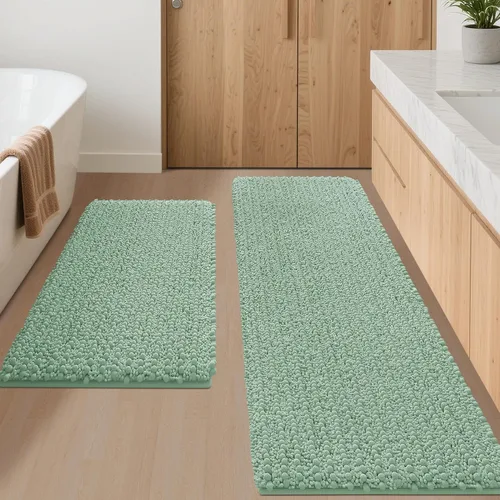Miniatura 40 de ACCUMTEK - Juego de 2 alfombras de baño de lujo en color beige de 32"x20"+24"x17", alfombras de baño ultra suaves y gruesas absorbentes, alfombra