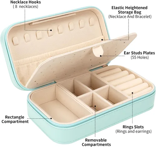 Miniatura 2 de DesignSter Joyero de viaje, estuche portátil de piel sintética, pequeñas cajas de joyería para regalos, organizador de joyas de viaje para mujeres