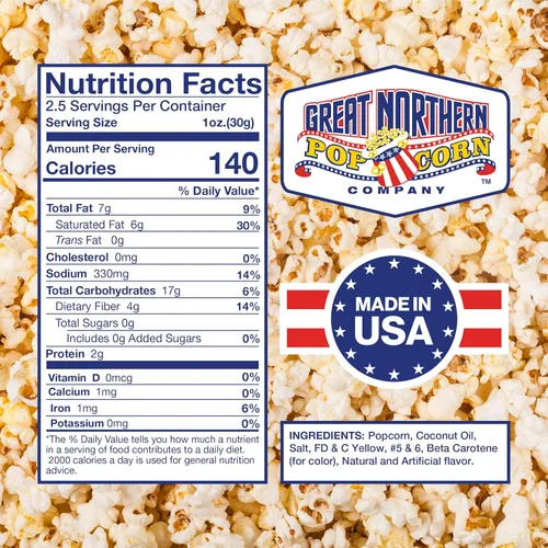 Great Northern Popcorn - Paquetes de palomitas de maíz de 2.5 onzas, medidos, estilo cine, todo en uno, sal, paquetes de aceite para máquinas de