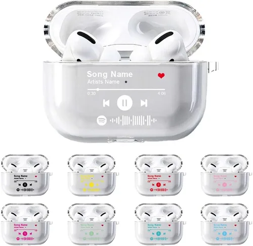 Miniatura 9 de Funda personalizada para Spotify compatible con AirPods Pro 3/Pro 2/Pro/1/2/3 con llavero, cubierta transparente de canción musical personalizada