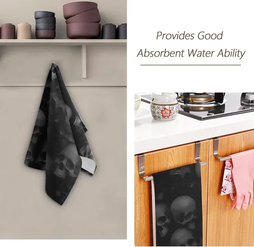 Miniatura 7 de Juego de 2 toallas de mano de baño con patrón de calavera gris y gris, diseño de esqueleto, suave y absorbente, toallas de mano decorativas