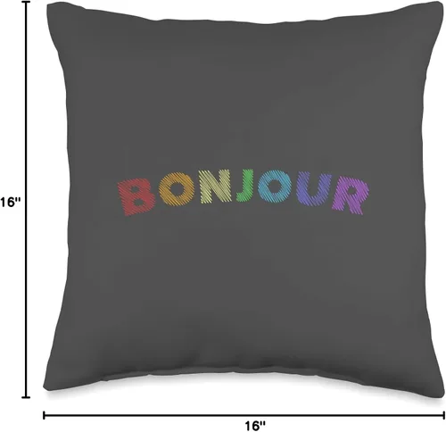 Miniatura 4 de France greeting Bonjour Bonjour - Almohada de felicitación francesa, 16 x 16 pulgadas, multicolor