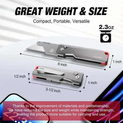 Miniatura 4 de FLISSA Cuchillo Utilitario Avanzado de Titanio, CNC de Cuerpo Único, Cortador de Caja Plegable de Metal Ligero, Cuchillo de Afeitar de Cambio Rápido