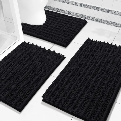 Miniatura 20 de Arotive Juego de 3 alfombras de baño de chenilla, extra suaves, absorbentes, peludas y de contorno en forma de U, antideslizantes, lavables a