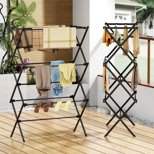 Miniatura 4 de Tendedero plegable de 3 niveles, estante de secado de ropa resistente para interiores y exteriores, 11.8 pulgadas de profundidad x 34.6 pulgadas