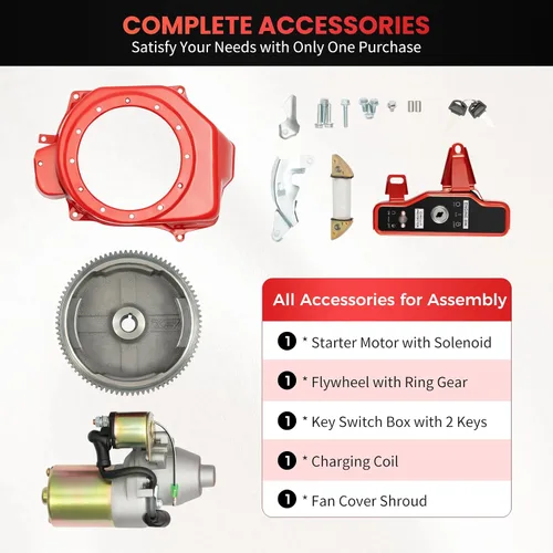 Miniatura 4 de Kit de conversión de arranque eléctrico para motor GX160/GX200 - Motor de arranque de 12 V, volante e interruptor de llave Kit de motor