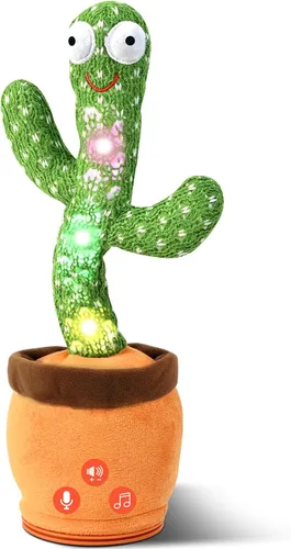 SANJOIN Juguete de Cactus para Bebé que Habla, Baila y Canta con Volumen Ajustable, para Niña de 1 Año, Juguetes Infantiles para 0-6, 6-12 Meses,