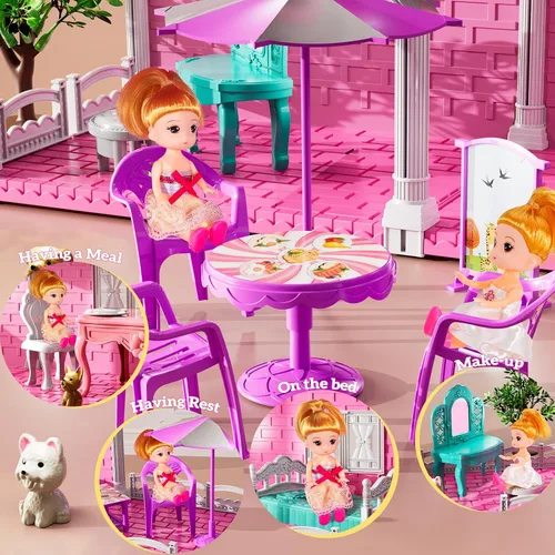Miniatura 4 de JUKUDAHU Juego de villa para niñas de 3 a 7 años, juego de interior para niñas con 2 pisos, 3 habitaciones, 2 muñecas para edades de 6 a 8 años