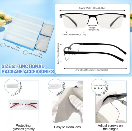 Miniatura 6 de Paquete de 4 lentes de lectura TR para mujeres y hombres, con bloqueo de luz azul, lectores 1.0 1.5 2.0 2.5 3.0 4.0