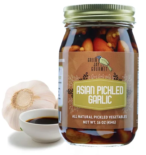 Green Jay Gourmet Dientes de ajo en escabeche en un frasco – Ajo asiático en escabeche – Bulbos de ajo fresco para cocinar – Ingredientes naturales