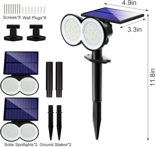 Miniatura 7 de K KASONIC - Focos solares para exteriores, focos solares LED impermeables para paisaje, luces de pared y suelo, luces de detección de oscuridad