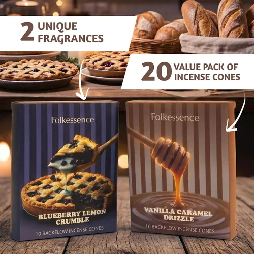 Miniatura 5 de Folkulture Conos de incienso de reflujo (20 conos) Paquete de 20 lloviznas de caramelo de vainilla y crumble de limón de arándanos Conos
