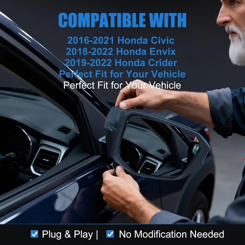 Miniatura 3 de Reemplazo de cristal del espejo lateral del pasajero para Honda Civic 2016-2021, Honda Envix 2018-2022, Honda Crider 2019-2022, espejo lateral