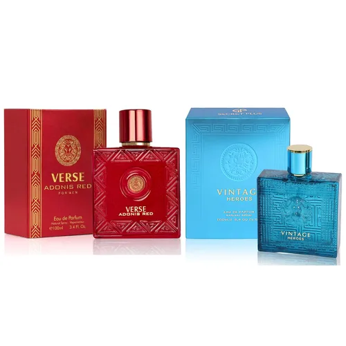 Miniatura 26 de Set de regalo de perfume para hombre, EDP, paquete de 2 (3.4 oz / 3.4 fl oz cada uno), Amazing Code Gold, AQUA DE EP BLUE, ámbar picante y azul