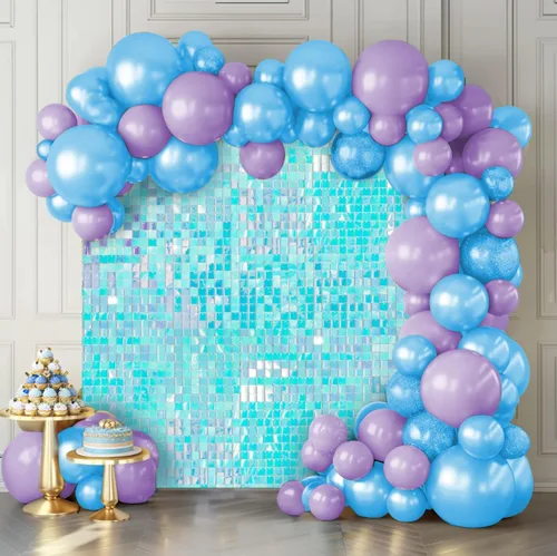 Miniatura 8 de Telón de fondo de pared brillante color rosa intenso, 12 piezas de lentejuelas cuadradas brillantes decoración de fondo de pared para fiesta