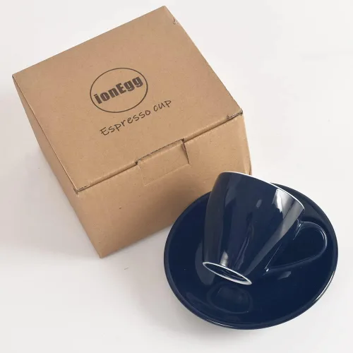 Miniatura 2 de Taza de café espresso de porcelana ionEgg con platillo, taza de espresso, 80ml/2.7Oz, azul profundo