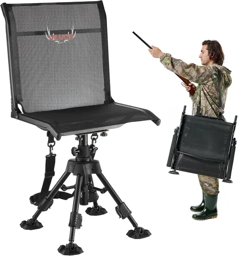 VEVOR Silla de caza, giro silencioso de 360°, silla ciega portátil plegable, asiento de taburete de acero resistente con patas giratorias