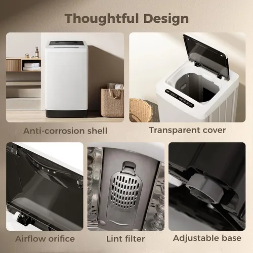 Miniatura 7 de Lavadora portátil de 1.0 pies cúbicos, lavadora de capacidad totalmente automática con 10 programas de lavado, 6 niveles de agua y bomba de drenaje
