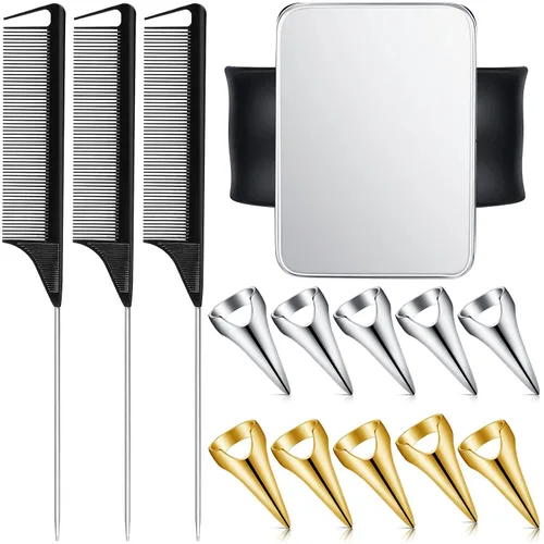 Miniatura 4 de Patelai 10 anillos de separación del cabello, 3 piezas de acero de cola de rata, peine para trenzar y pasador de muñeca magnético, herramienta