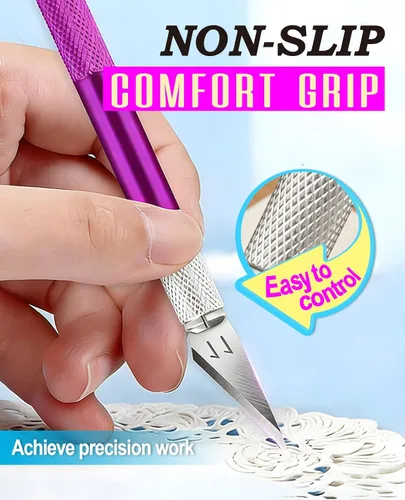 Miniatura 4 de DIYSELF 1 Pieza Cuchillo de Manualidades Cuchillo de Hobby con Kit de 11 Piezas Cuchillas de Acero Inoxidable, 1 Regla de Acero de 15CM para Arte