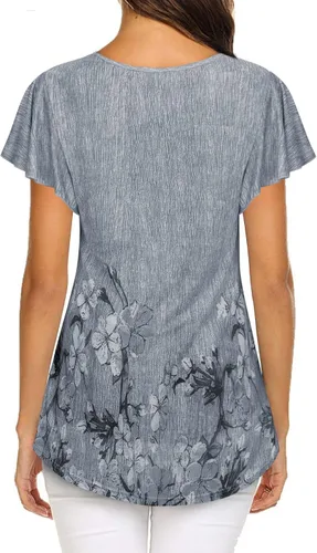 Miniatura 3 de Timeson Blusa de manga corta para mujer, diseño floral, doble capa, informal, elegante