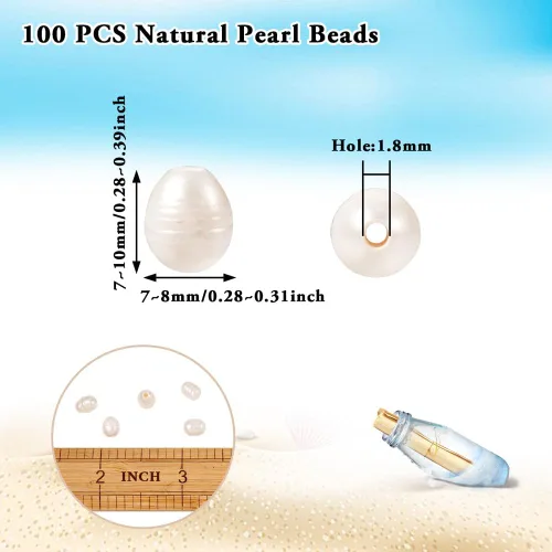 Miniatura 5 de Kissitty 100 cuentas de perlas naturales de color concha ovalada cultivada de agua dulce perlas sueltas de 0.27 a 0.394 pulgadas para hacer